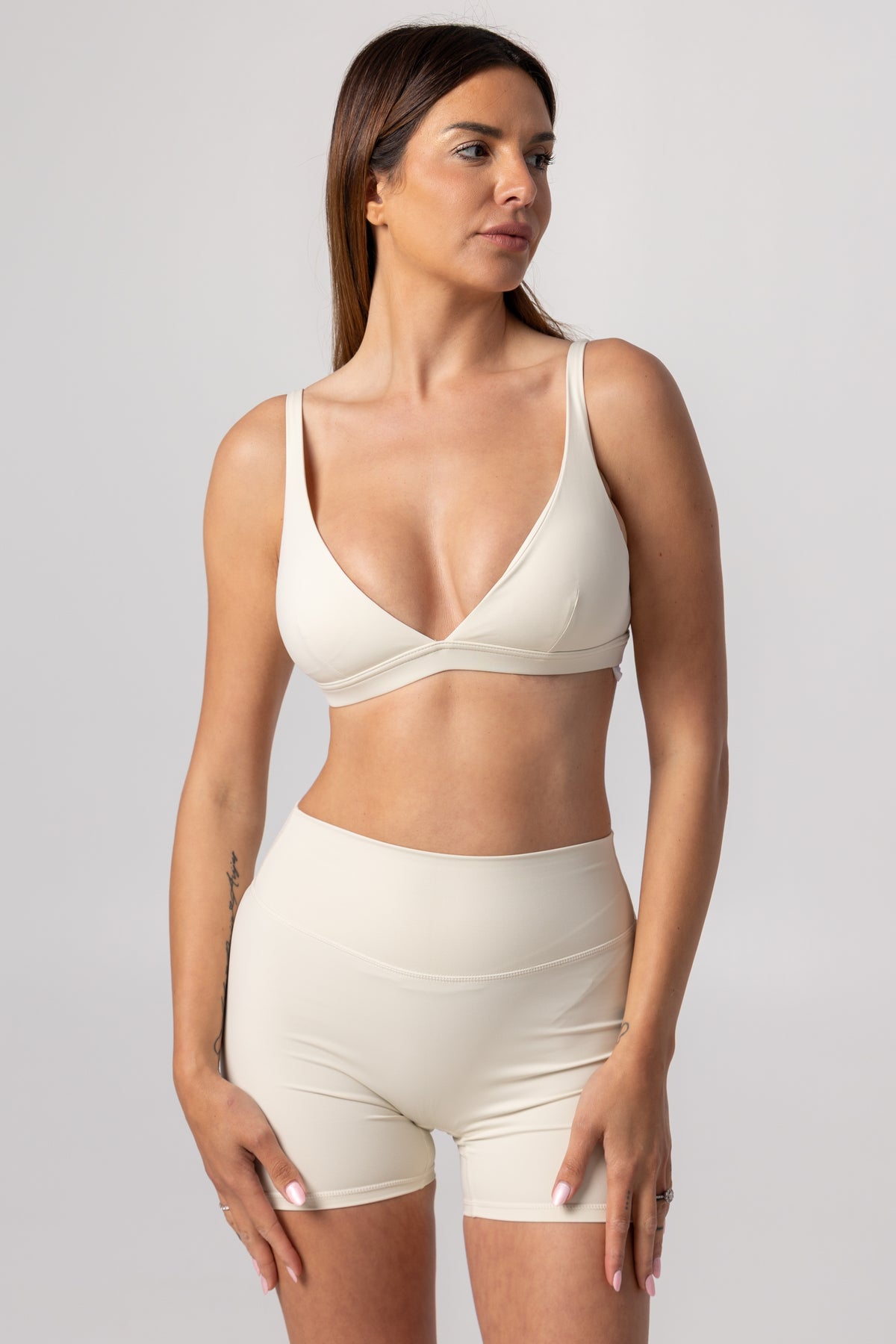 Ribbed High Waist Shorts Cream